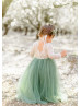 Ivory Lace Sage Tulle Floor Length Flower Girl Dress